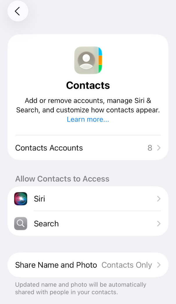 iPhone Step 3 – Contacts Accounts