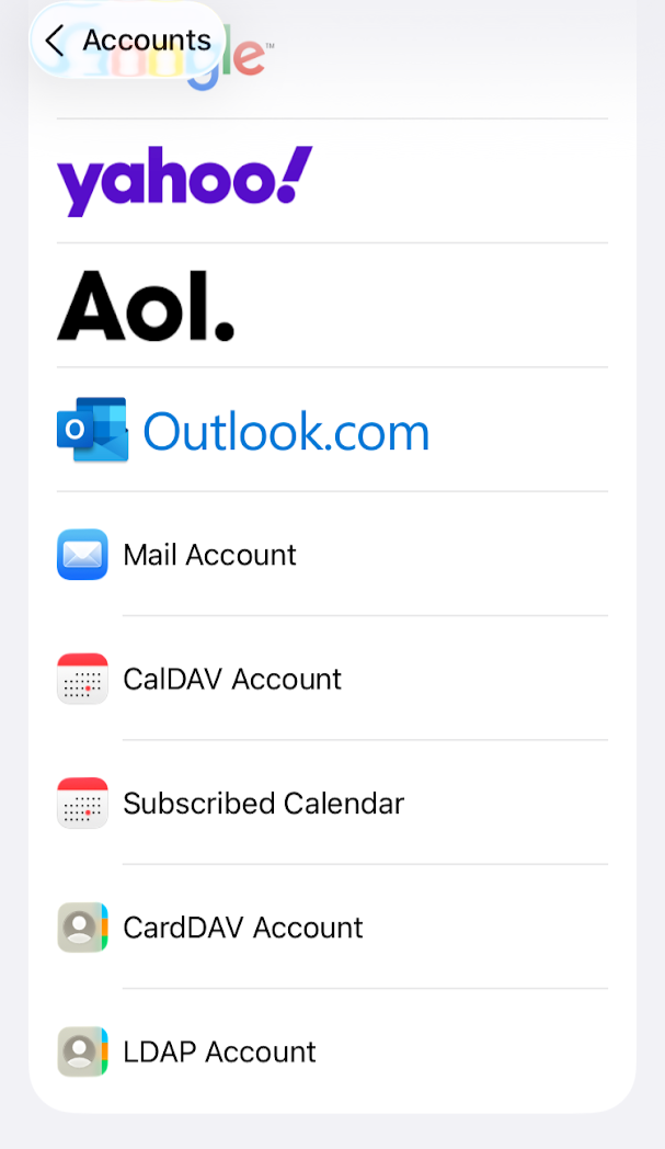 iPhone Step 6 – CardDAV Account